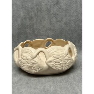 VTG Crowning Touch Swan Relief Bowl Cream Matte Ceramic Figural Decorative Dish